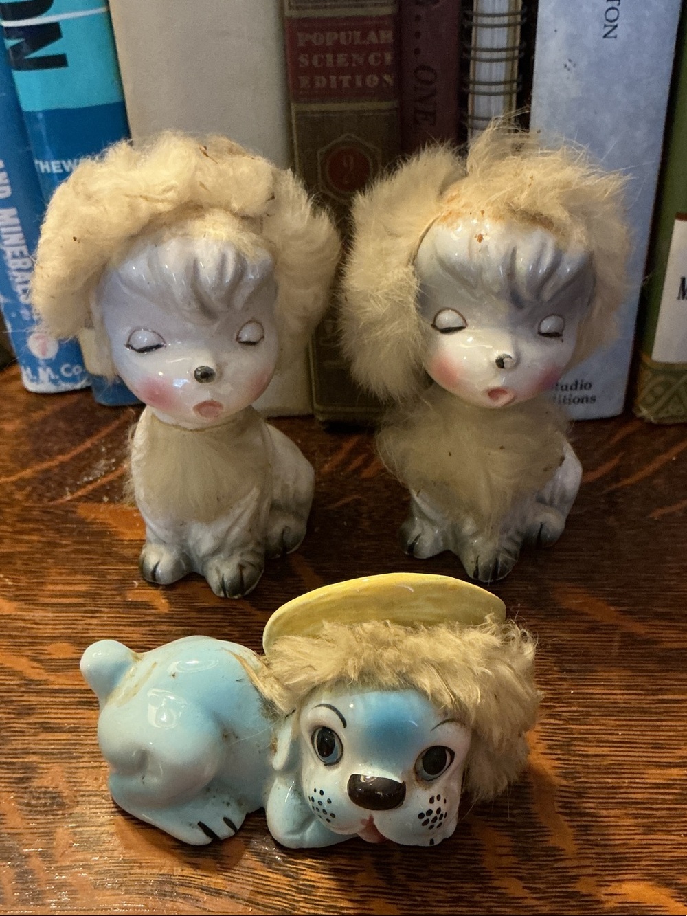 Rare Mid-Century Kitsch Poodle Family Ceramic Dog Figurines Japan